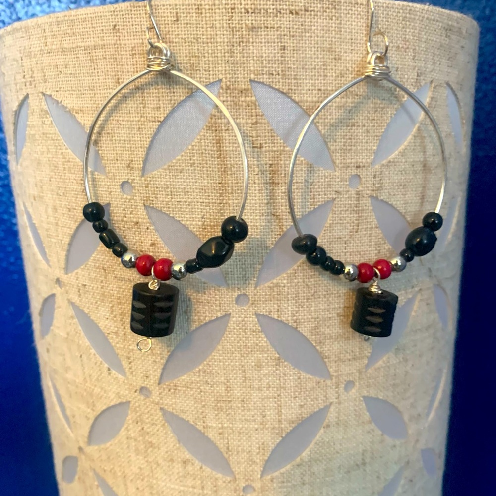 Black and Red silver earrings